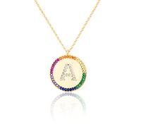 GGYTMQL Flat inlaid Zirconium 26 Letter A-Z Necklace For Women Round Crystal Rainbow Pendant Copper Zircon Christian Jewelry