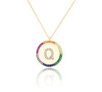 GGYTMQL Flat inlaid Zirconium 26 Letter A-Z Necklace For Women Round Crystal Rainbow Pendant Copper Zircon Christian Jewelry