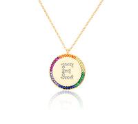 GGYTMQL Flat inlaid Zirconium 26 Letter A-Z Necklace For Women Round Crystal Rainbow Pendant Copper Zircon Christian Jewelry