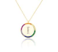 GGYTMQL Flat inlaid Zirconium 26 Letter A-Z Necklace For Women Round Crystal Rainbow Pendant Copper Zircon Christian Jewelry
