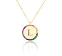 GGYTMQL Flat inlaid Zirconium 26 Letter A-Z Necklace For Women Round Crystal Rainbow Pendant Copper Zircon Christian Jewelry