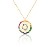 GGYTMQL Flat inlaid Zirconium 26 Letter A-Z Necklace For Women Round Crystal Rainbow Pendant Copper Zircon Christian Jewelry