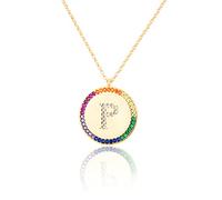 GGYTMQL Flat inlaid Zirconium 26 Letter A-Z Necklace For Women Round Crystal Rainbow Pendant Copper Zircon Christian Jewelry