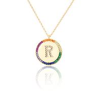 GGYTMQL Flat inlaid Zirconium 26 Letter A-Z Necklace For Women Round Crystal Rainbow Pendant Copper Zircon Christian Jewelry