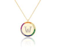 GGYTMQL Flat inlaid Zirconium 26 Letter A-Z Necklace For Women Round Crystal Rainbow Pendant Copper Zircon Christian Jewelry