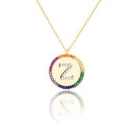 GGYTMQL Flat inlaid Zirconium 26 Letter A-Z Necklace For Women Round Crystal Rainbow Pendant Copper Zircon Christian Jewelry