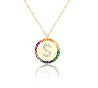 GGYTMQL Flat inlaid Zirconium 26 Letter A-Z Necklace For Women Round Crystal Rainbow Pendant Copper Zircon Christian Jewelry