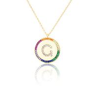 GGYTMQL Flat inlaid Zirconium 26 Letter A-Z Necklace For Women Round Crystal Rainbow Pendant Copper Zircon Christian Jewelry