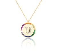 GGYTMQL Flat inlaid Zirconium 26 Letter A-Z Necklace For Women Round Crystal Rainbow Pendant Copper Zircon Christian Jewelry
