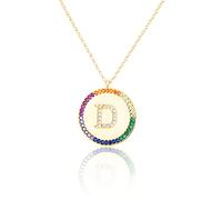 GGYTMQL Flat inlaid Zirconium 26 Letter A-Z Necklace For Women Round Crystal Rainbow Pendant Copper Zircon Christian Jewelry