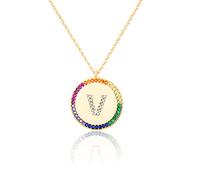 GGYTMQL Flat inlaid Zirconium 26 Letter A-Z Necklace For Women Round Crystal Rainbow Pendant Copper Zircon Christian Jewelry