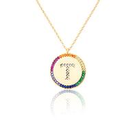 GGYTMQL Flat inlaid Zirconium 26 Letter A-Z Necklace For Women Round Crystal Rainbow Pendant Copper Zircon Christian Jewelry