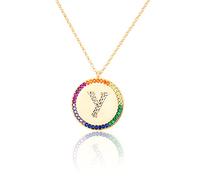 GGYTMQL Flat inlaid Zirconium 26 Letter A-Z Necklace For Women Round Crystal Rainbow Pendant Copper Zircon Christian Jewelry