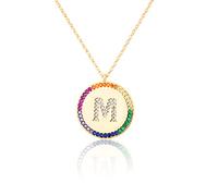 GGYTMQL Flat inlaid Zirconium 26 Letter A-Z Necklace For Women Round Crystal Rainbow Pendant Copper Zircon Christian Jewelry