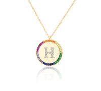 GGYTMQL Flat inlaid Zirconium 26 Letter A-Z Necklace For Women Round Crystal Rainbow Pendant Copper Zircon Christian Jewelry
