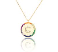 GGYTMQL Flat inlaid Zirconium 26 Letter A-Z Necklace For Women Round Crystal Rainbow Pendant Copper Zircon Christian Jewelry
