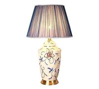 GGYTMQL Floral Table Lamp 26.7" White Porcelain Ceramic Desk Lamp Vintage Asian Chinese Jar with Fabric Shade Decor Bedside Nightstand Light for Living Room Bedroom powerfully