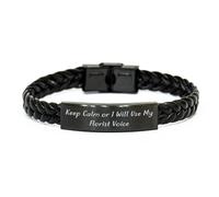 GGYTMQL Florist's Delight, Braided Leather Bracelet, Keep Calm Or I Will Use My Florist Voice, Christmas Unique Gifts from Florist to Friends, Unique Florist Gifts, Small, Leather, no gemstone