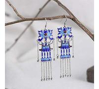 GGYTMQL for chinese style eardrop s925 burnt blue long tassel women thai vintage butterfly bead chain red agate earrings