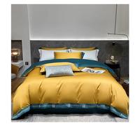 GGYTMQL Four piece bedding set Bed Four Pieces Cotton Luxury Embroidery Bedding Set 400TC Duvet Cover Flat Fitted Sheet with Pillowcase 4pcs (Blu-Queen