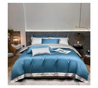 GGYTMQL Four piece bedding set Bed Four Pieces Cotton Luxury Embroidery Bedding Set 400TC Duvet Cover Flat Fitted Sheet with Pillowcase 4pcs (Blu-Queen