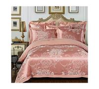 GGYTMQL Four piece bedding set Duvet Queen Luxury Silky Satin Cotton Soft Comforter Cover Solid Jacquard Bedding Set Pieces with Zipper Sheet Pillowcases (Color Light Gray, Size : King)