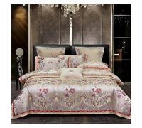 GGYTMQL Four piece bedding set four pieces 1000TC Long Staple Cotton and Embroidered Brocade Satin Jacquard European Luxury Bedding set Duevt cover Sheet Pillowcases Color D Size FLAT BED SHEET_QUEEN