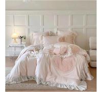 GGYTMQL Four piece bedding set Four Pieces Pink 1000TC Cotton Princess Wedding Bedding Love Rose Flowers Lace Ruffles Duvet Cover Set Sheet Pillowcases (Flat Bed Sheet-King 4pcs