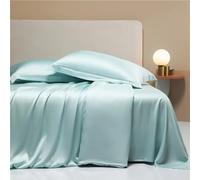 GGYTMQL Four piece bedding set four pieces Silk Queen Set Pcs Silky and Luxuriously Soft Satin Bed Sheets Double Stitching Wrinkle Free (Color Cyan, Size : King)
