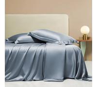 GGYTMQL Four piece bedding set four pieces Silk Queen Set Pcs Silky and Luxuriously Soft Satin Bed Sheets Double Stitching Wrinkle Free (Color Cyan, Size : King)