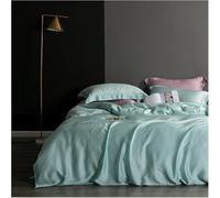 GGYTMQL Four piece bedding set High Grade Winter Chinese Silk Bedding Healthy Skin Beauty Duvet Cover Flat Fitted Sheet Pillowcase Queen King Bed Four Pieces Set, (Navy Blue-Queen