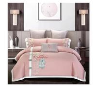 GGYTMQL Four piece bedding set Luxury Embroidery Flowers Duvet Cover 600TC Egyptian Cotton 4Pcs Queen King size Bedding Gray Pink Flat sheet Bed four pieces set,