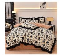 GGYTMQL Four piece bedding set Shaggy Soft Velvet Fleece French V-intage Rose Lace Ruffles Bedding Single Queen King Duvet Cover Sheet Pillowcases Bed four pieces set,