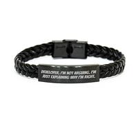 GGYTMQL Funny Developer Gifts from Friends on Christmas - Braided Leather Bracelet Explaining Why I'm Right, Small, Leather, no gemstone