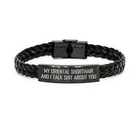 GGYTMQL Funny Oriental Shorthair Cat Braided Leather Bracelet Gifts from Friends for Birthday, Small, Leather, no gemstone