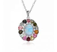 GGYTMQL Gemstone Choker Necklace Natural Opal 925 Sterling Silver Round Necklace