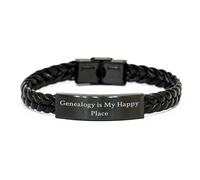 GGYTMQL Genealogy Enthusiasts' Treasure, Braided Leather Bracelet with Quote 'Genealogy Is My Happy Place', Gifts from Family for Genealogy Fans, Birthday Unique Gifts, Small, Leather, no gemstone