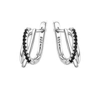 GGYTMQL Genuine 925 Sterling Silver Earrings Hoop Earrings For Women Black Spinel Silver 925 Jewelry