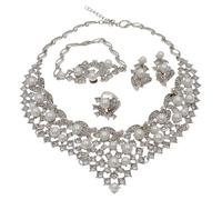GGYTMQL Girl Products 4 Pcs 18K Women Jewelry Sets Sparkling Crystal Pearl Necklace Bracelet Earrings Ring Sets Wedding Jewelry Sets for Bridal Bridesmaid Party Prom Gifts