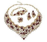 GGYTMQL Girl Products 4 Pcs 18K Women Jewelry Sets Sparkling Crystal Pearl Necklace Bracelet Earrings Ring Sets Wedding Jewelry Sets for Bridal Bridesmaid Party Prom Gifts