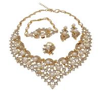 GGYTMQL Girl Products 4 Pcs 18K Women Jewelry Sets Sparkling Crystal Pearl Necklace Bracelet Earrings Ring Sets Wedding Jewelry Sets for Bridal Bridesmaid Party Prom Gifts