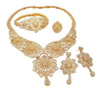 GGYTMQL Girl Products 4 Pcs 24K Bridal Jewelry Sets for Women Sparkling Crystal Necklace Bracelet Earrings Ring Sets Wedding Jewelry Sets for Women Party Prom Gifts