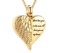 GGYTMQL God Has You in His Arms Have You in My Heart Stainless Steel Cremation Necklace for Ashes Angel Wing Cremation Jewlery-Golden_10 pcs Necklace