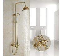 GGYTMQL Gold Bathroom Shower Faucet Set Wall Mount Brass 8 Inch Rainfall Shower Head Ceramics Shower Head Swivel Bathtub Spout Mixer Tap