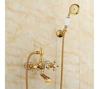 GGYTMQL Gold Bathtub Faucets Hot and Cold Water Mixer Faucet Antique Bathroom Simple Triple Shower Faucets All Copper Retro Style,C (B)