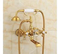 GGYTMQL Gold Bathtub Faucets Hot and Cold Water Mixer Faucet Antique Bathroom Simple Triple Shower Faucets All Copper Retro Style,C (D)