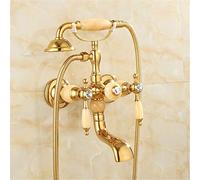 GGYTMQL Gold Bathtub Faucets Hot and Cold Water Mixer Faucet Antique Bathroom Simple Triple Shower Faucets All Copper Retro Style,C (C)