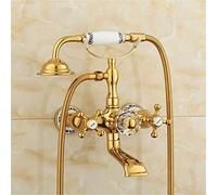 GGYTMQL Gold Bathtub Faucets Hot and Cold Water Mixer Faucet Antique Bathroom Simple Triple Shower Faucets All Copper Retro Style,C (F)