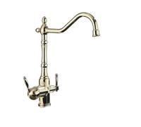 GGYTMQL Gold Filter Kitchen Faucet Purified Cold Water Mixer Crane Tap Antique Brass Deck Mount Sink Faucets for Kitchen(Shiny Gold A)