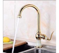 GGYTMQL Golden Brass Single Handle High Kitchen Faucet with Marble Hook 360 Degree Rotating Spout for Kitchen Sink